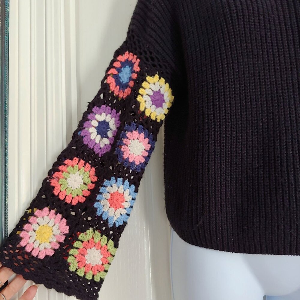 Honey & Sparkle Womens Crochet Granny Square Y2K Hippie Retro Floral Boho XL - Picture 3 of 6